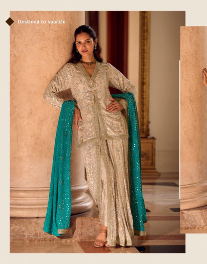 Dhoti style draped pants with Peplum Kurta