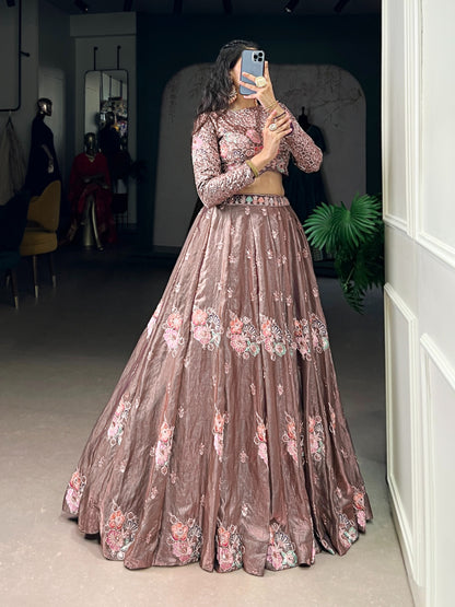 Rose Gold Flora Shimmer Co-ord Set Lehenga