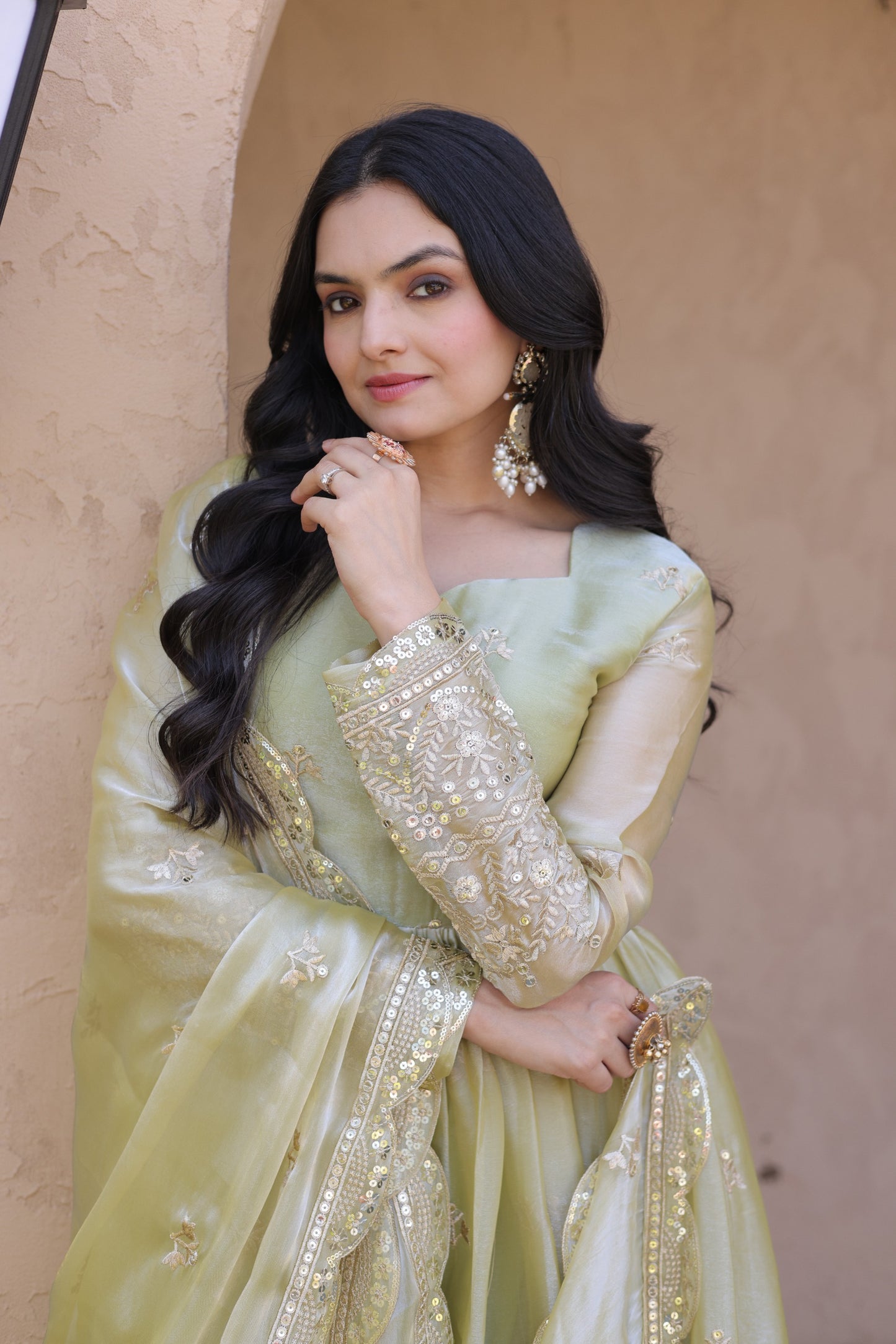 Elegant Fendi Silk Gown with Heavy Sequins & Zari Embroidery