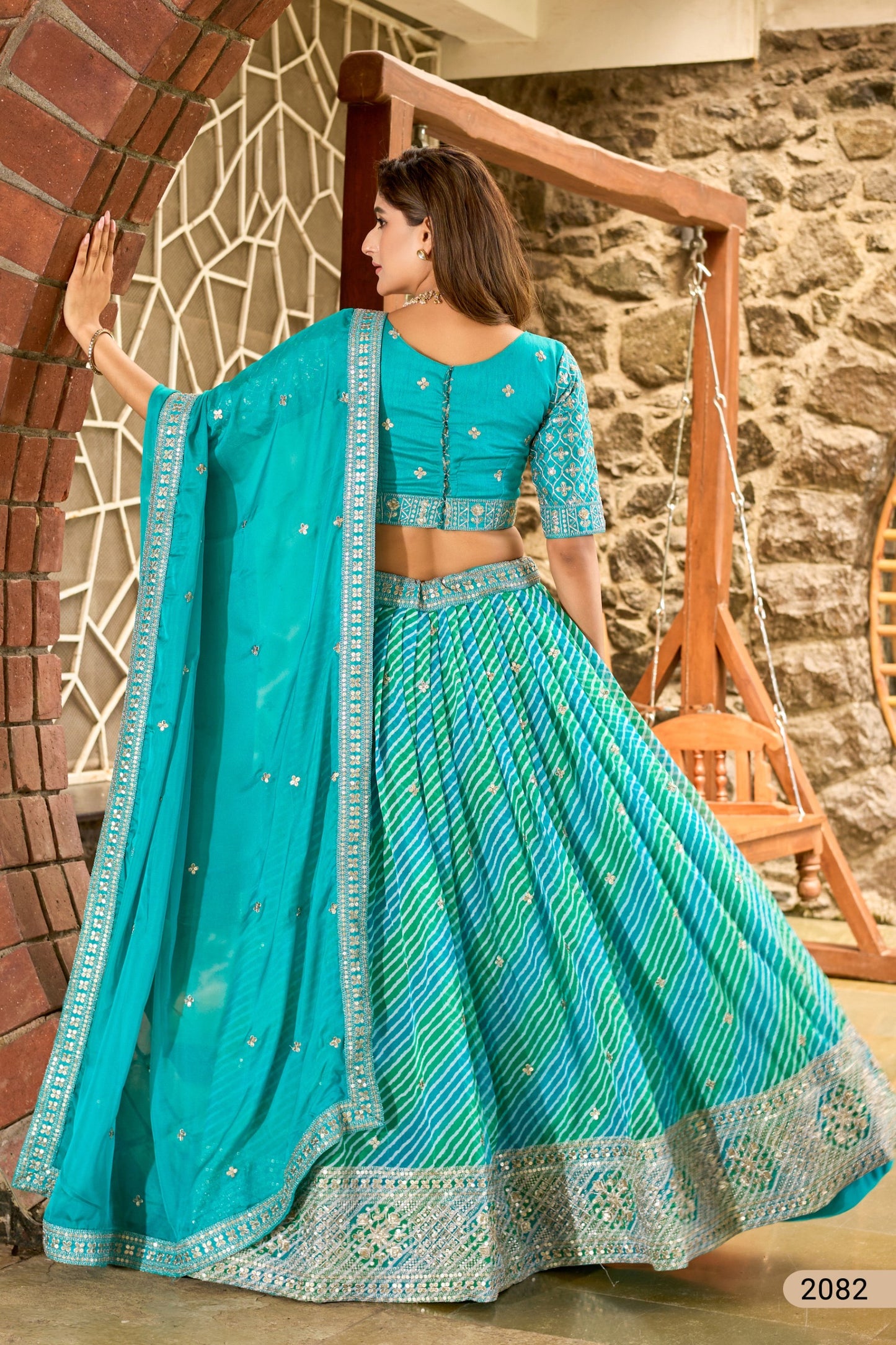 Leheriya Lehenga Choli with Embroidered Blouse and Dupatta