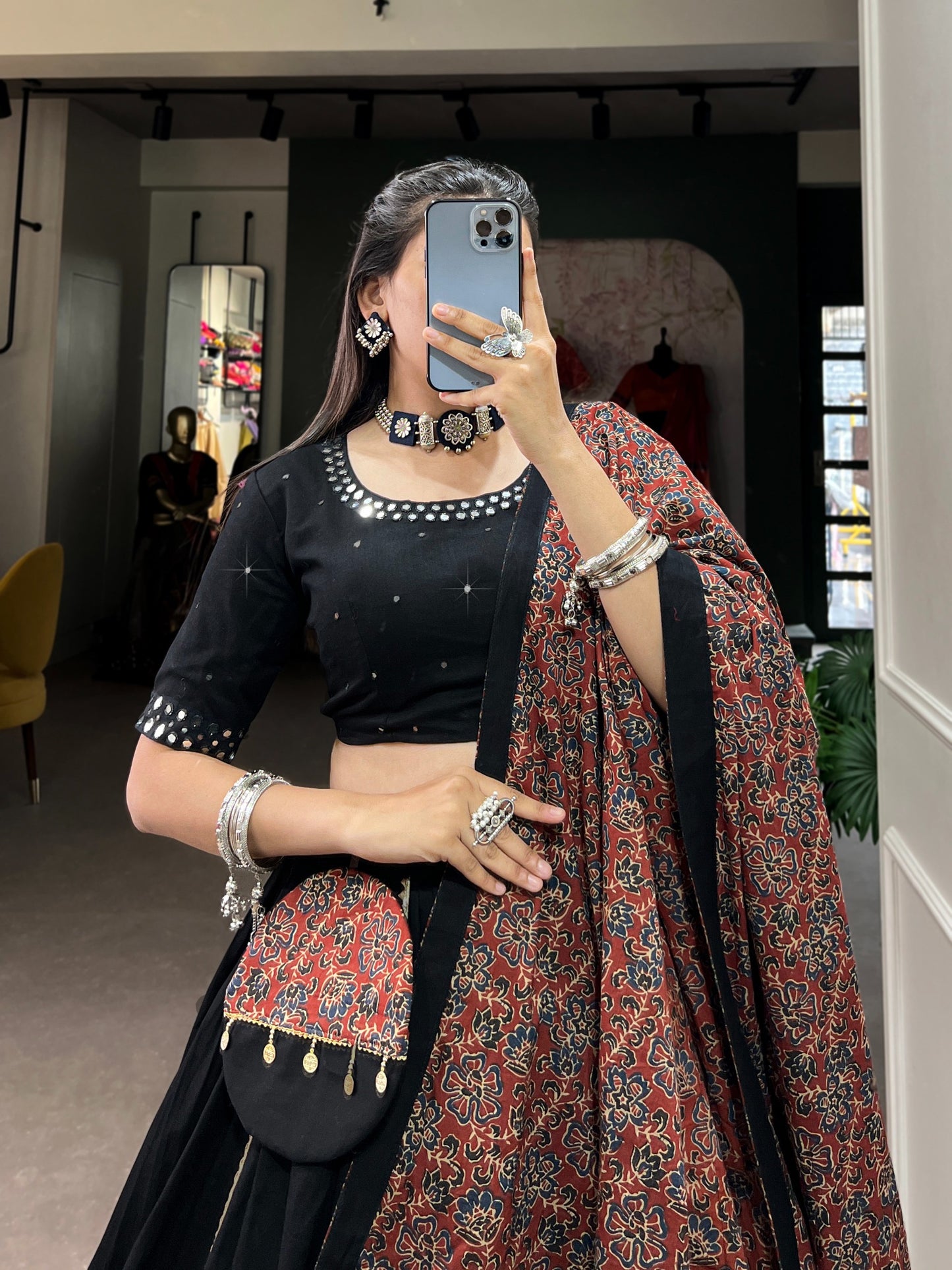 Beautiful printed pure cotton lehenga choli with purse