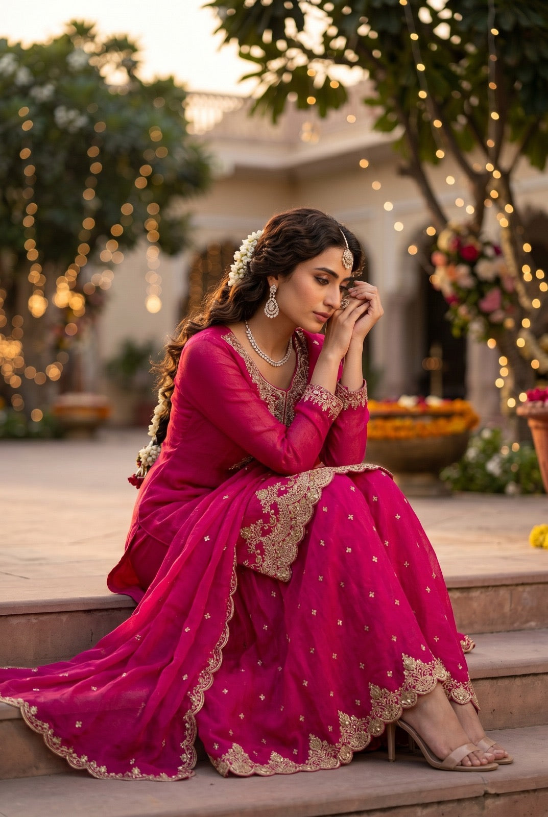 Festive Tora Silk Plazo Set with Embroidery work