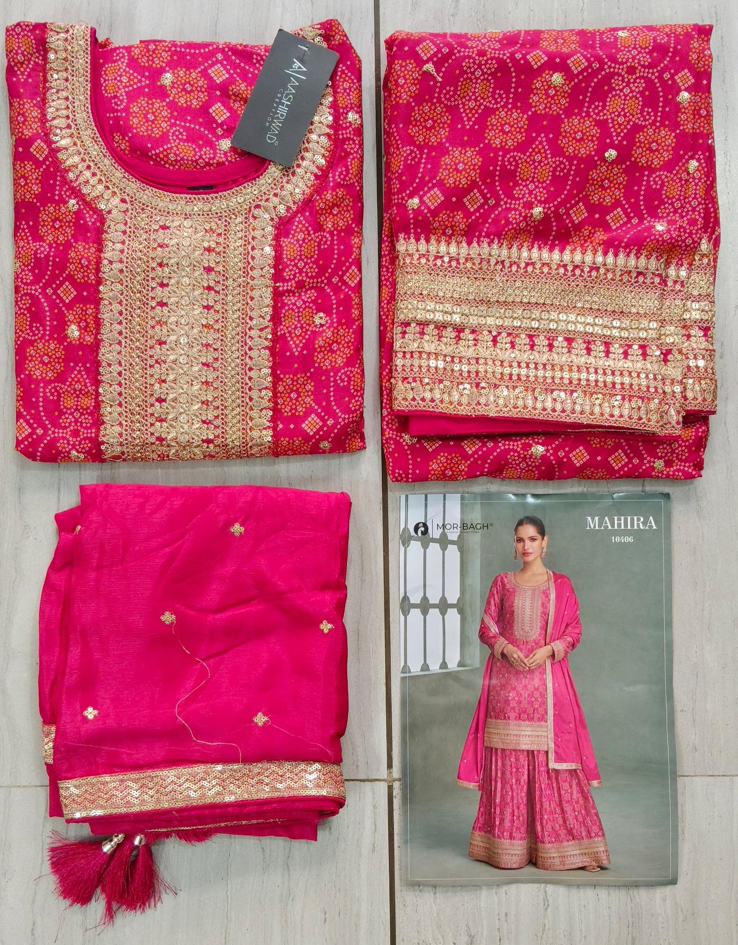 Gold Zari embroidery Plazo Kurta set with band