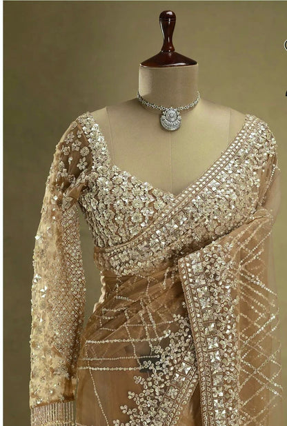 Celebrity-Inspired Elegance Mono Net Saree with Blouse