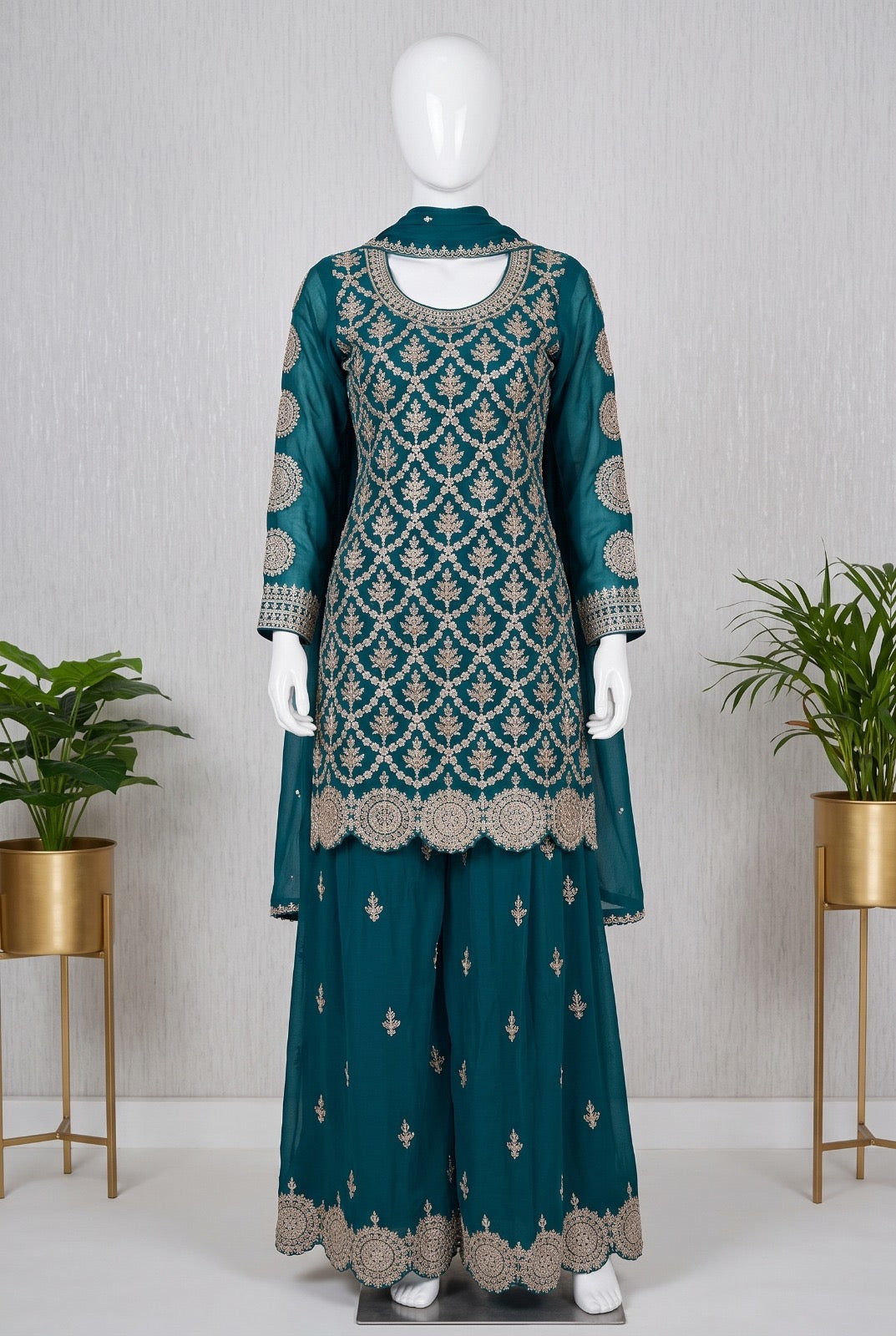 Festive Heavily Embroidered Kurti Sharara Set
