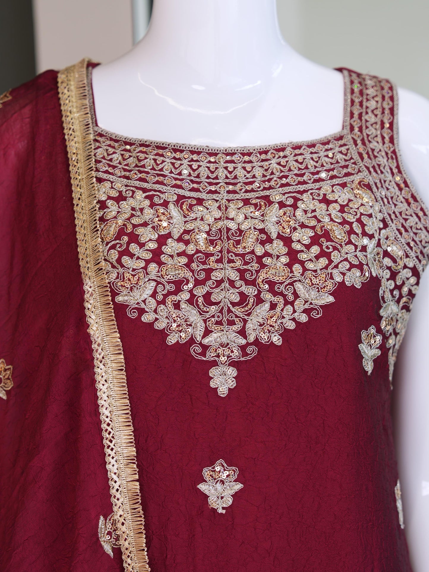 Gold Zari Rangoli Crush Straight-Cut Kurta Palazzo Set with Dupatta