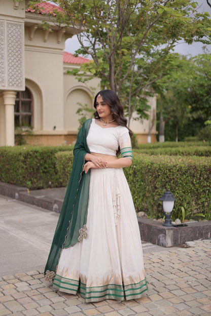 Onam Special Women's Premium Viscose jacquard Lehenga Choli Set with Contrast Dupatta