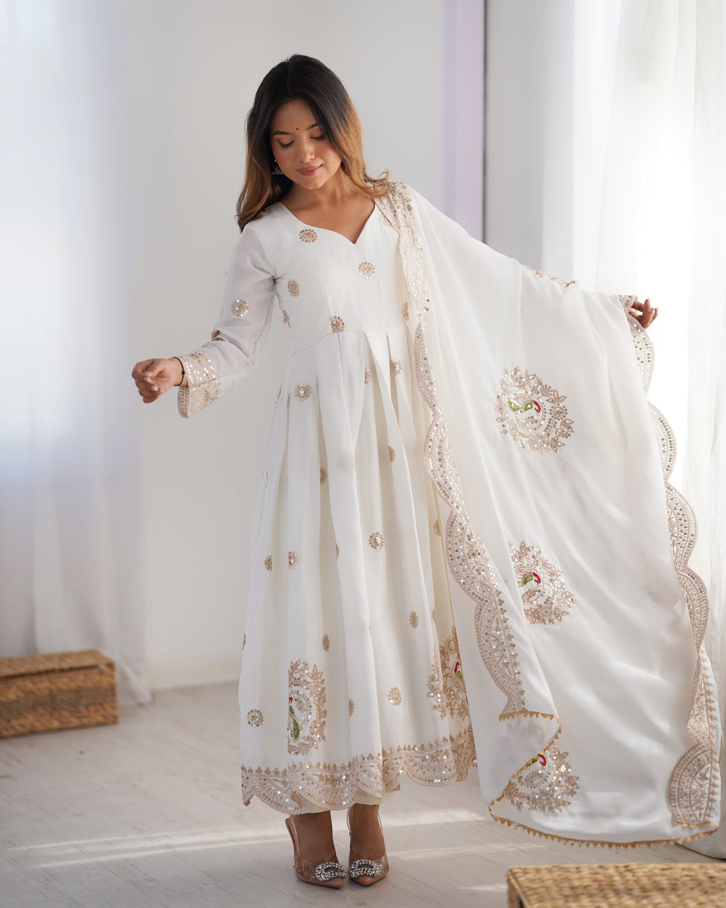 Chinon Silk Embroidered Anarkali Gown Set with Dupatta | Rasvika
