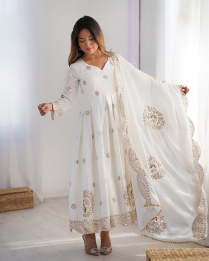 Chinon Silk Embroidered Anarkali Gown Set with Dupatta | Rasvika