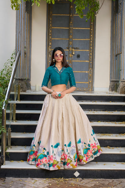 Tussar Silk Floral Print Co-ord Set Lehenga
