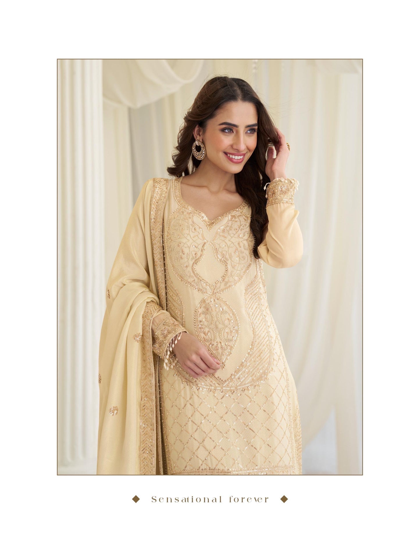 Delicate Floral Threadwork Stitched Suit