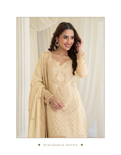 Delicate Floral Threadwork Stitched Suit