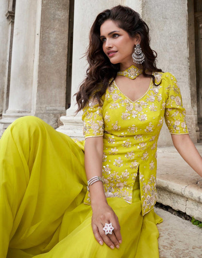 Embroidered Peplum Sharara Set