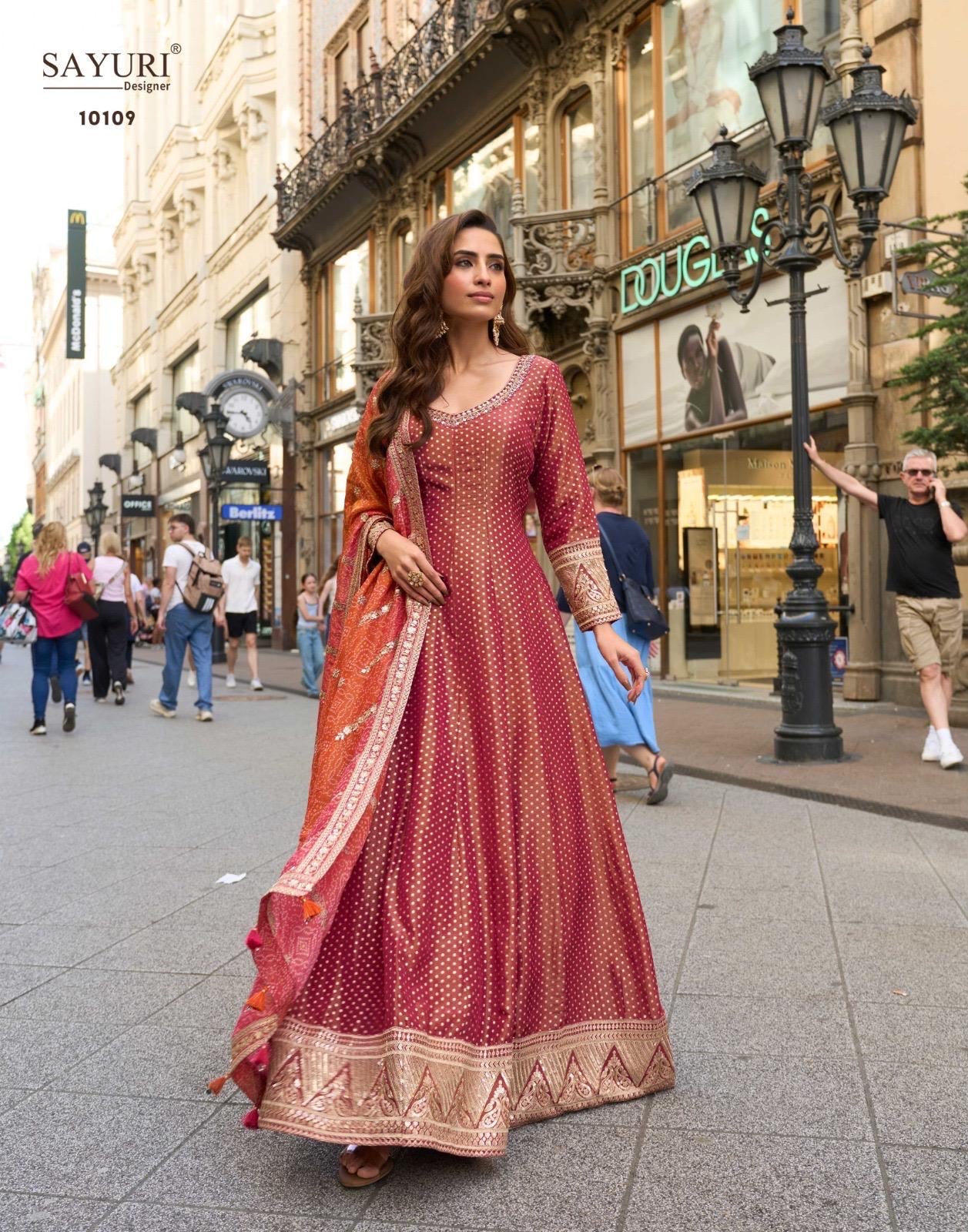 Stunning floor-length Anarkali gown with dupatta