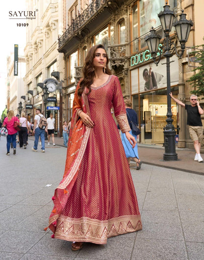 Stunning floor-length Anarkali gown with dupatta