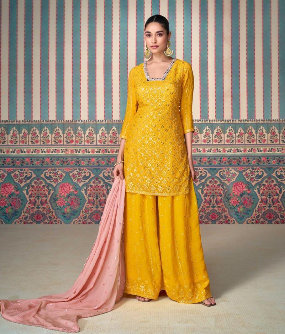 HEAVY EMBROIDERED TOP WITH EMBROIDERED SHARARA AND DUPATTA