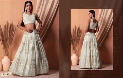 Traditional lehenga choli, featuring intricate metallic foil work