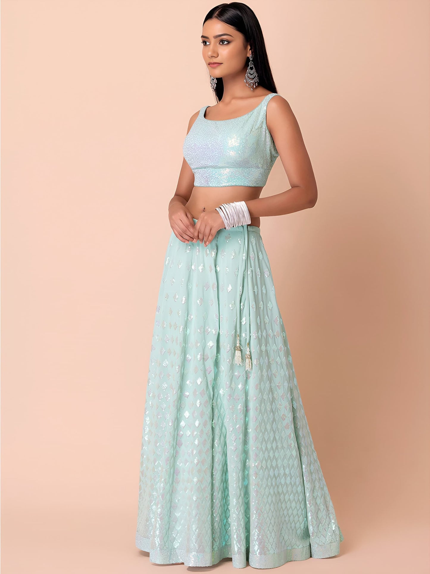 Glamourous Pastel Blue Lehenga Choli Set