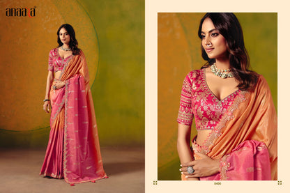 Smooth Zari Silk Saree with Fancy Work Border & Readymade Blouse