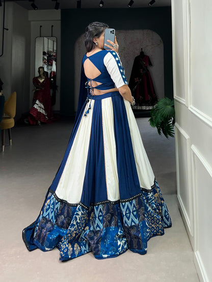 Blue Pure Rayon Lehenga Choli with Mirror Work & Gota Patti
