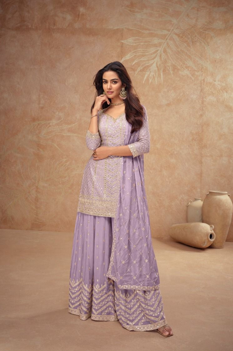 Gulkayra Designer Elegant Real Chinon Plazo set with mirror work