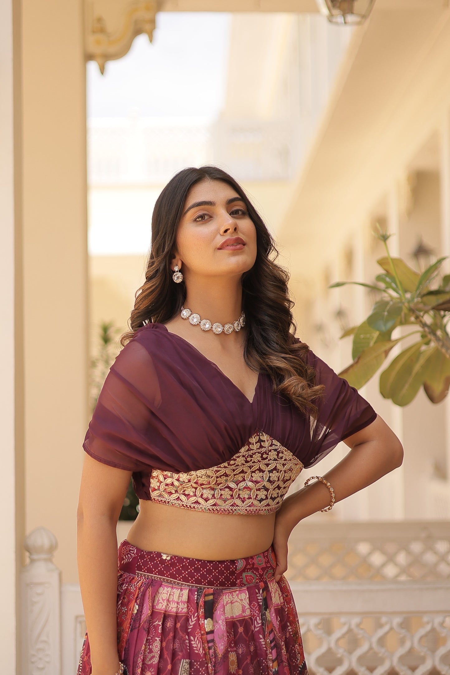 Russian Silk Lehenga Coord Set with Cross-Over Blouse