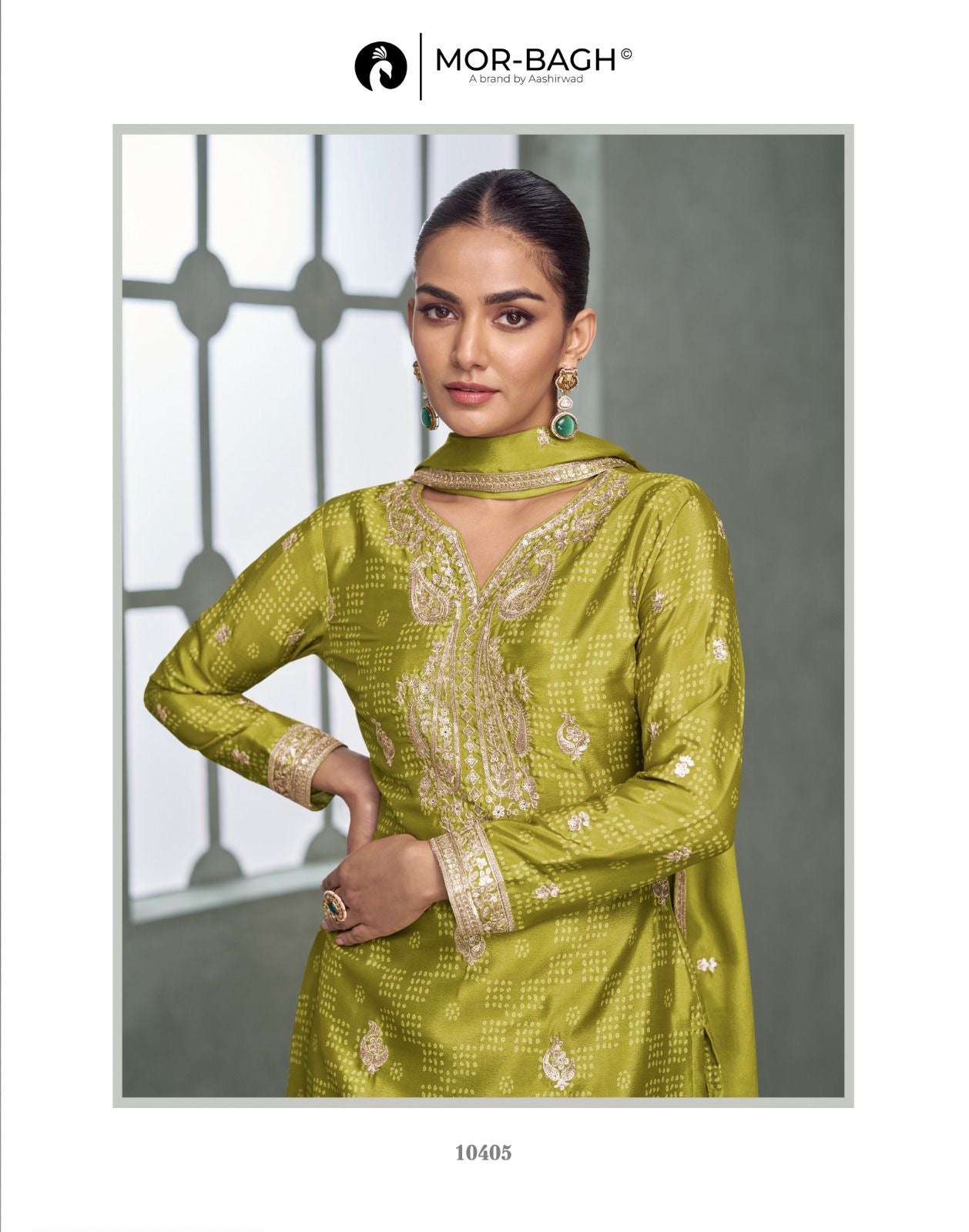 Gold Zari embroidery Plazo Kurta set with band