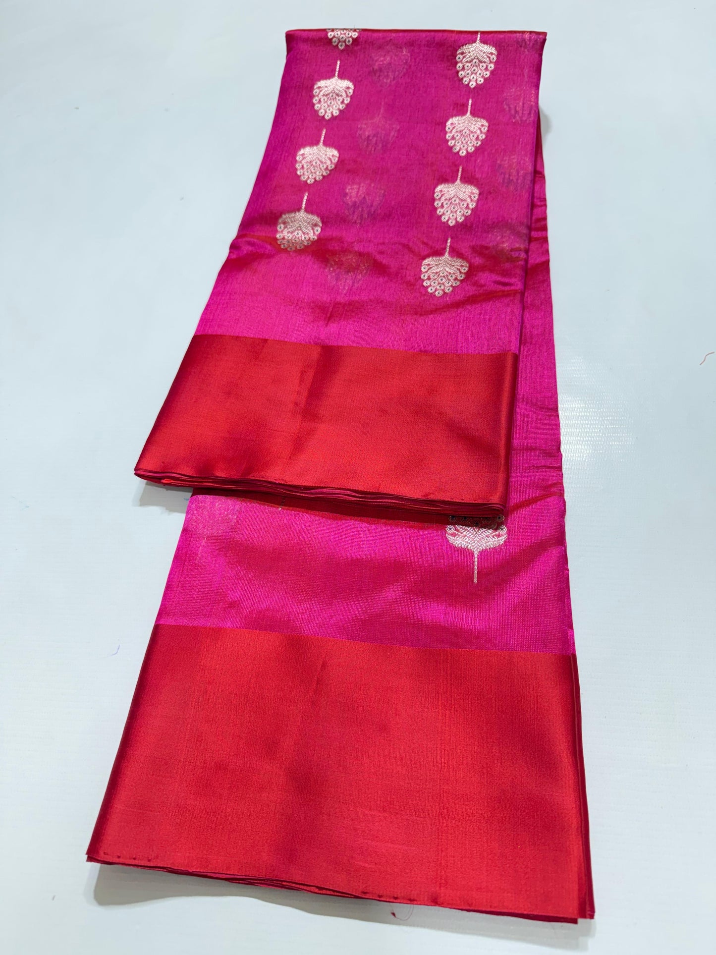 Fuchsia & Vermilion Zari Weave Chanderi Katan Silk Saree