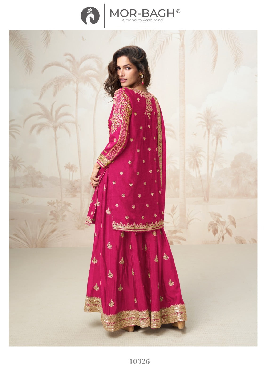 Mor-Bagh Mumtaz Premium Chinon Silk Plazo Kurti Set with Zari Work & Dupatta