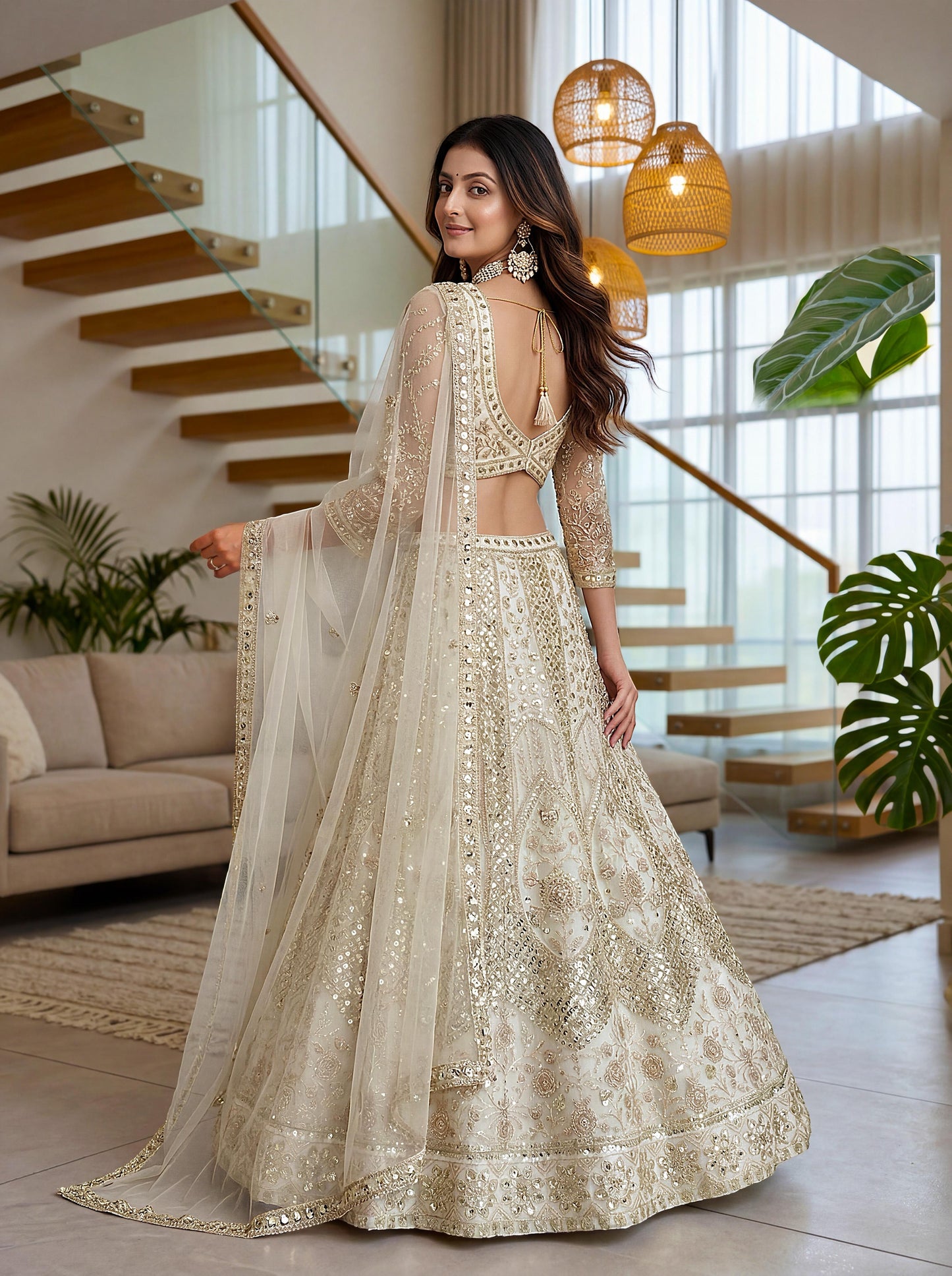 Sequin Embellished Butterfly Net Lehenga Choli with Dupatta