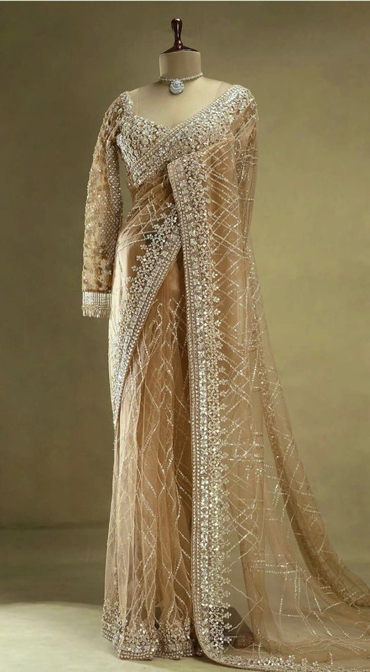 Celebrity-Inspired Elegance Mono Net Saree with Blouse