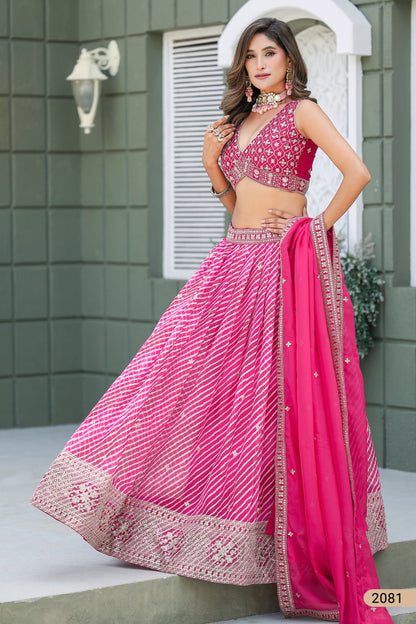 Leheriya Lehenga Choli with Embroidered Blouse and Dupatta