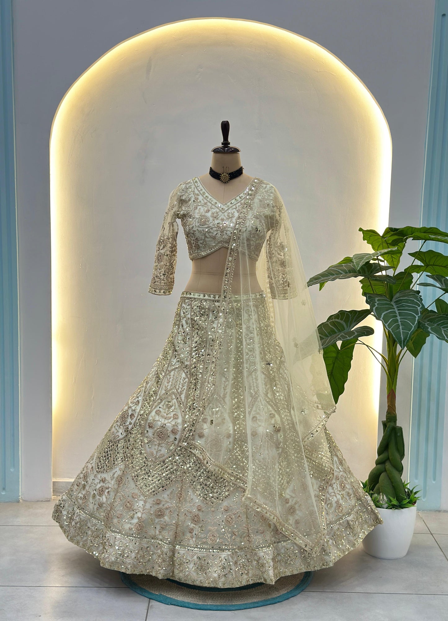 Sequin Embellished Butterfly Net Lehenga Choli with Dupatta
