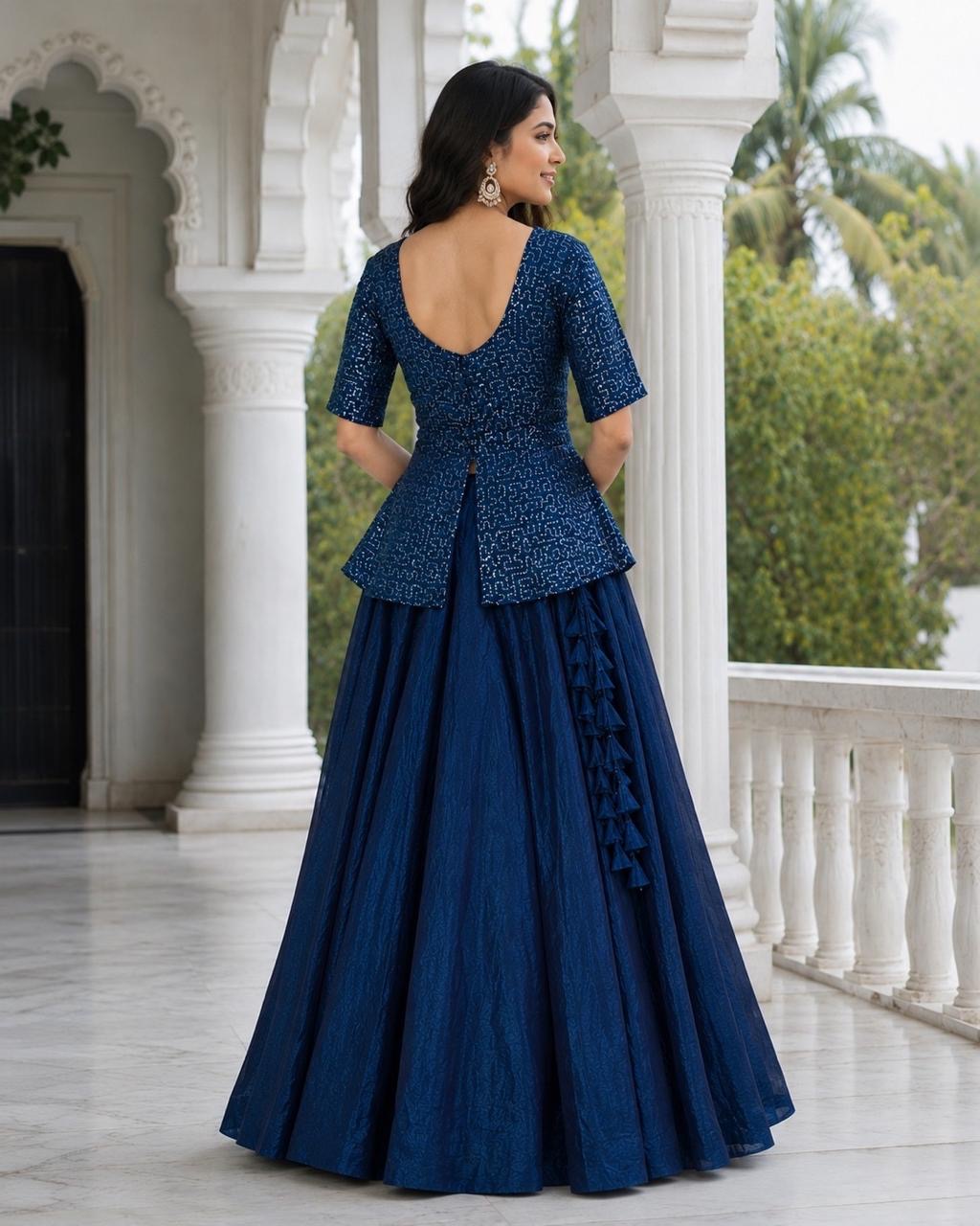 Royal Sequined Peplum Top with Flared Lehenga Skirt Set