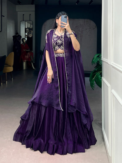 Cape Style Fendi Silk Lehenga