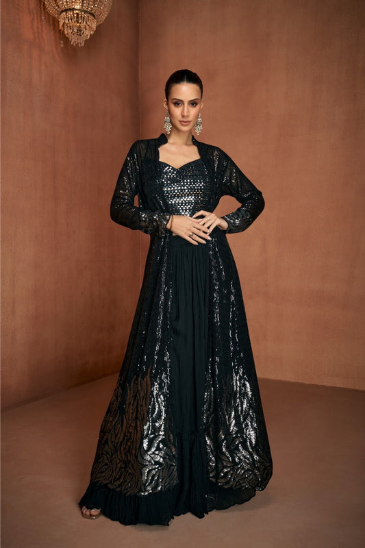 Sequined Sophistication Plazo with Shrug