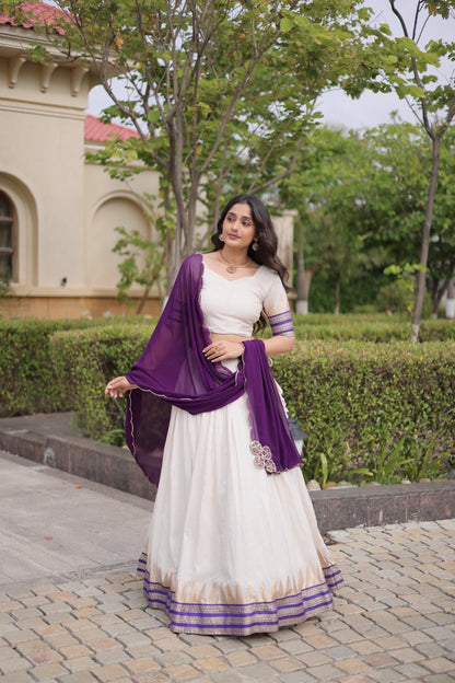 Onam Special Women's Premium Viscose jacquard Lehenga Choli Set with Contrast Dupatta