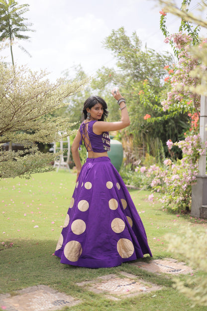 Roman Silk Polka Dot Lehenga Set with Mirror Work Choli