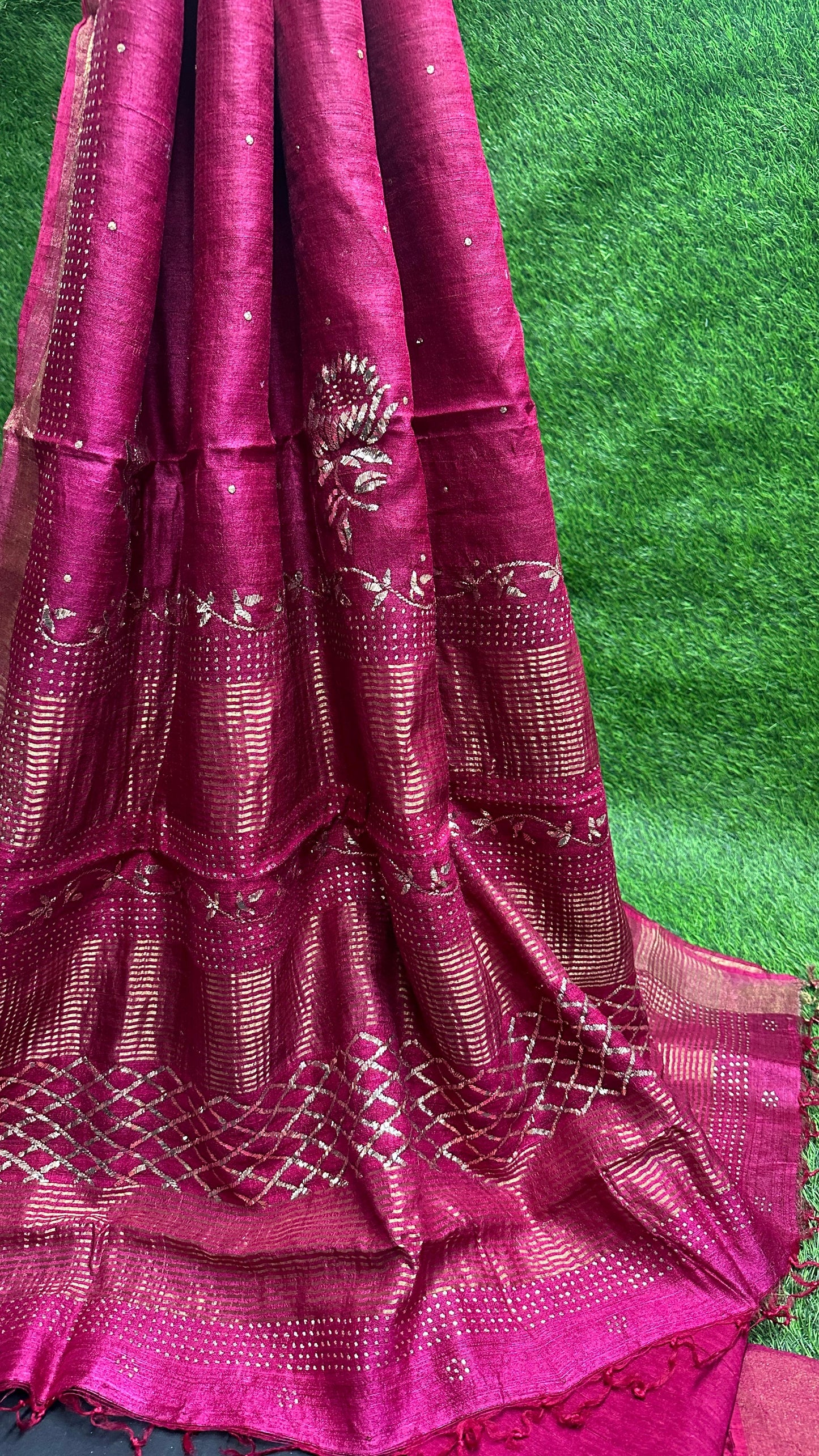 Pure Desi Tussar Silk Saree with Heavy Mukesh Work & Blouse