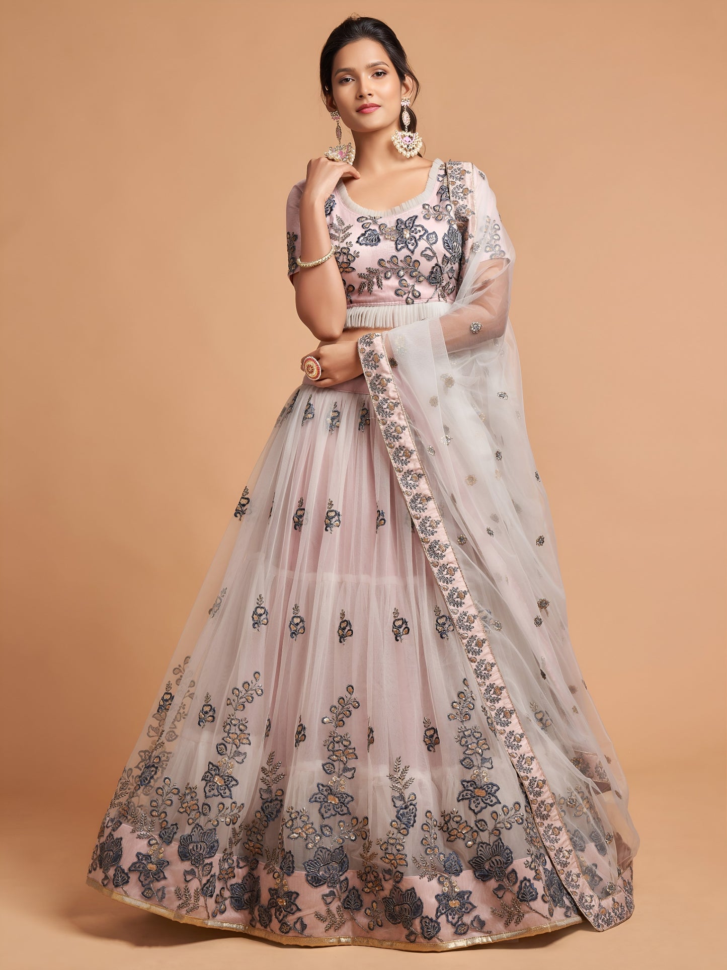 Light Grey Embroidered Lehenga Choli