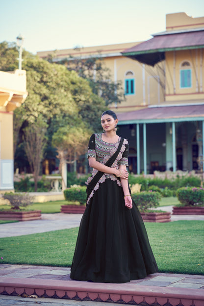 Black Aurum Georgette Lehenga Choli with Thread & Sequins Embroidery