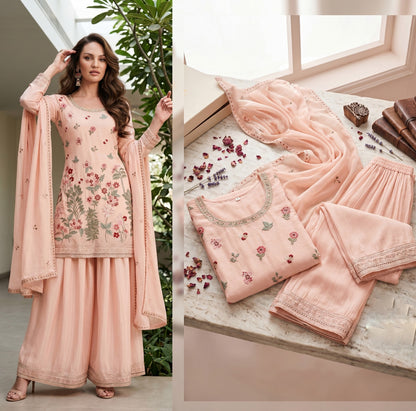 Meadow Bloom Premium Chinon Embroidered Suit Set with Dupatta