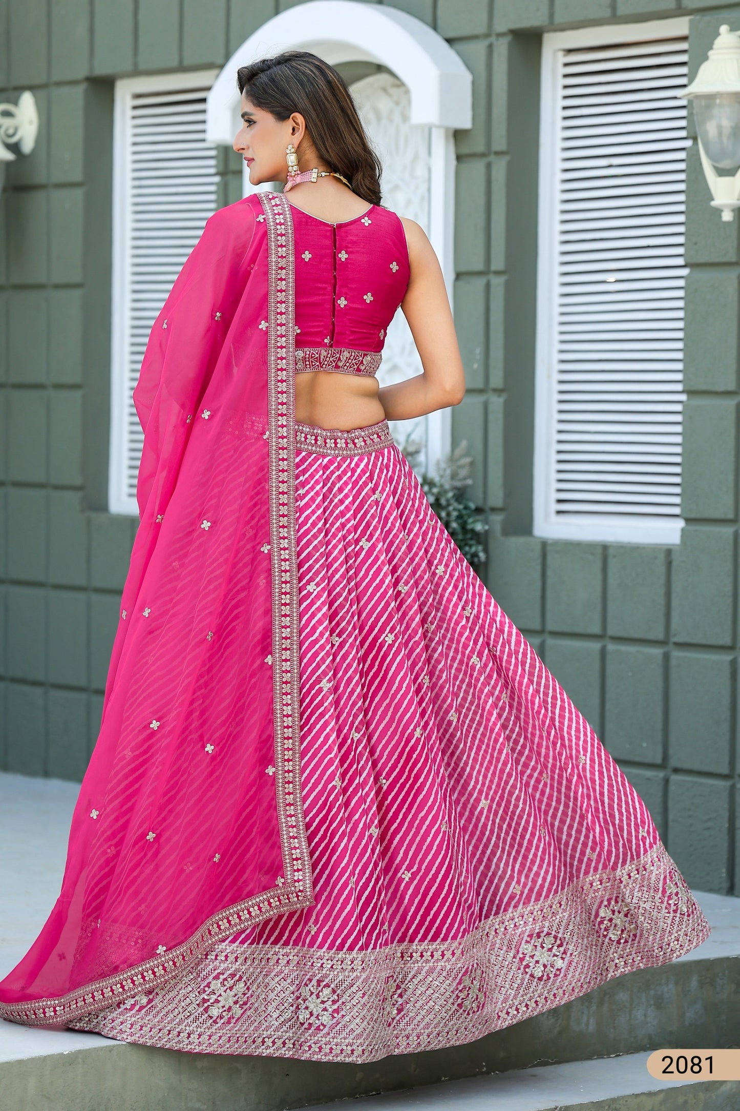 Leheriya Lehenga Choli with Embroidered Blouse and Dupatta