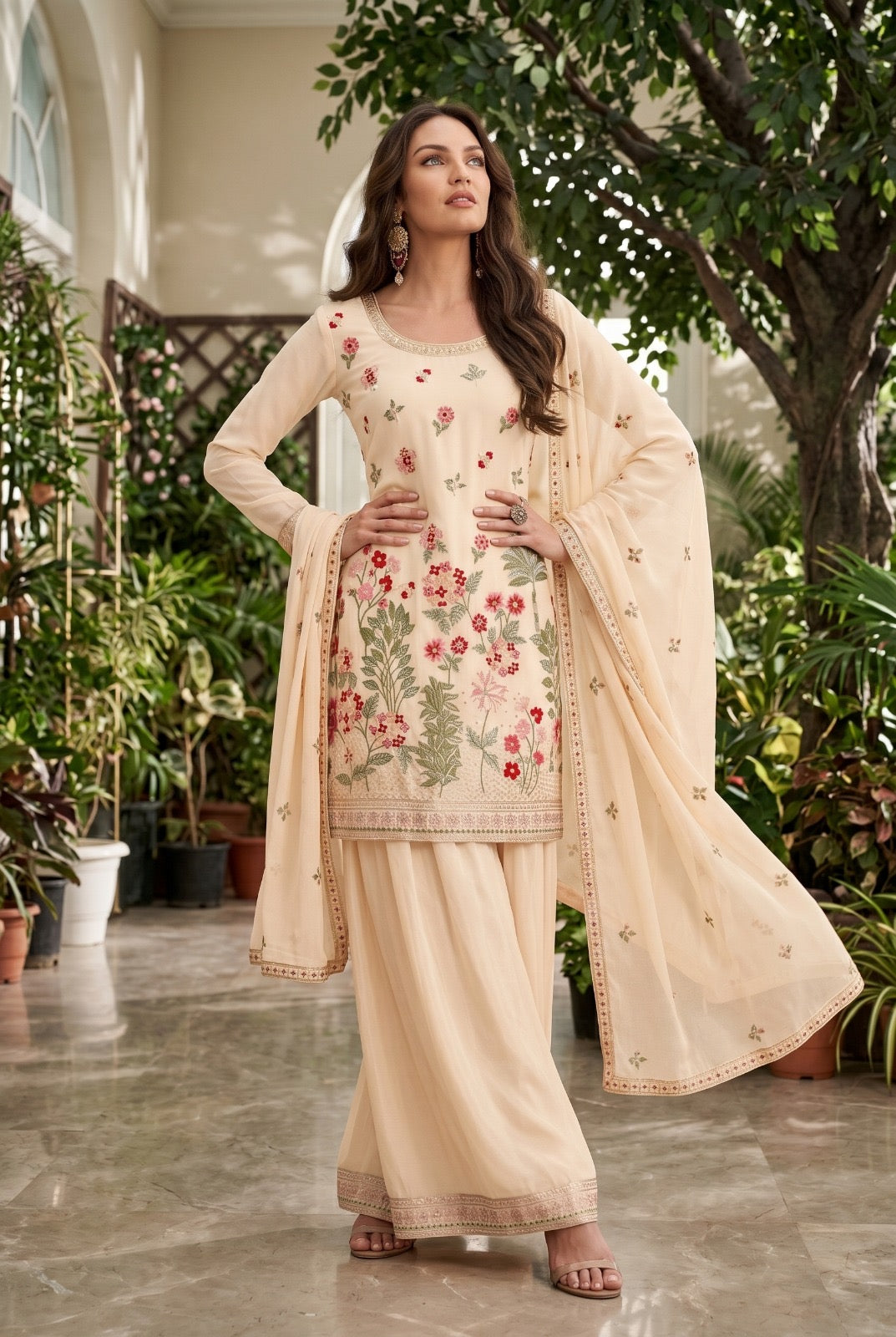 Meadow Bloom Premium Chinon Embroidered Suit Set with Dupatta
