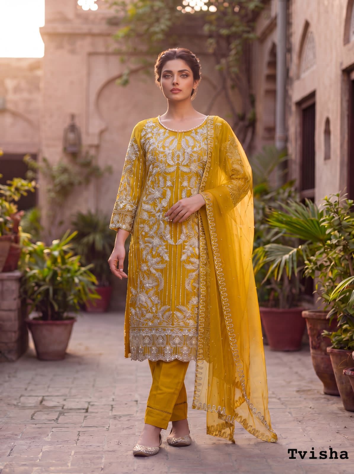 Intricate Silver Threadwork Soft Net Ethnic Suit