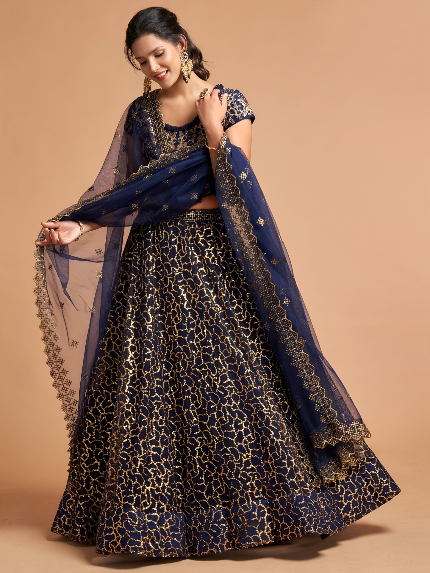 Navy Blue Sequins Embroidered Lehenga Choli