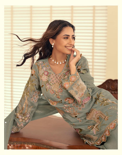 Sophisticated and Ethereal Hand Embroidered Kurti with Plazo