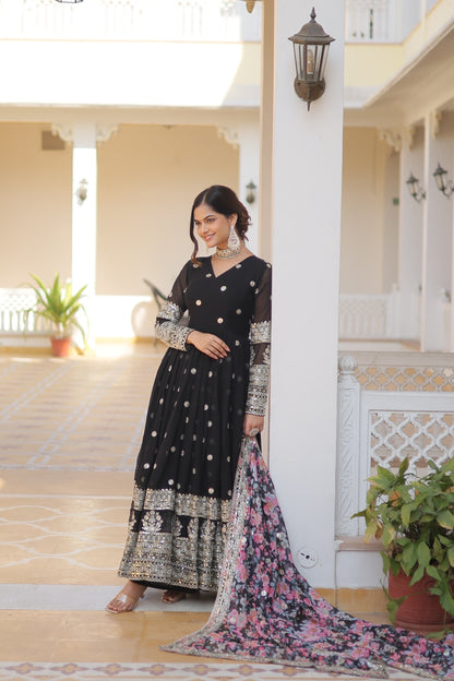 Floor-Length Anarkali gown with a vibrant Floral Dupatta