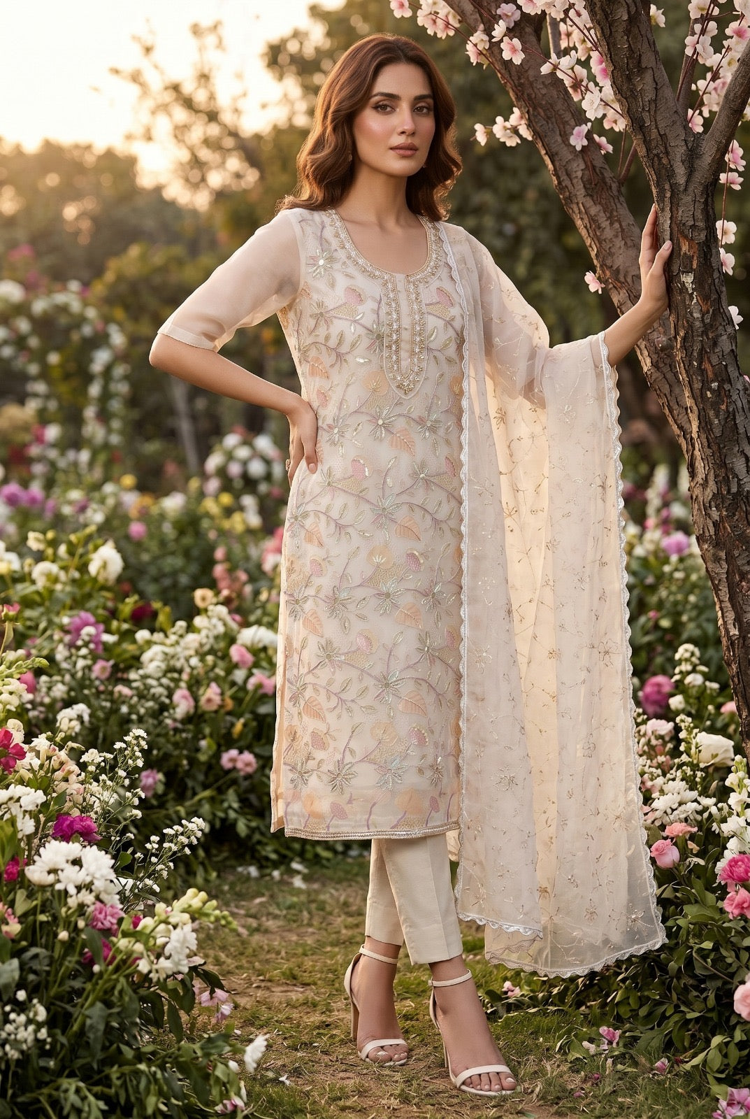 Aurraa Designer Organza Hand Work Embroidered Salwar Kameez Suit Set