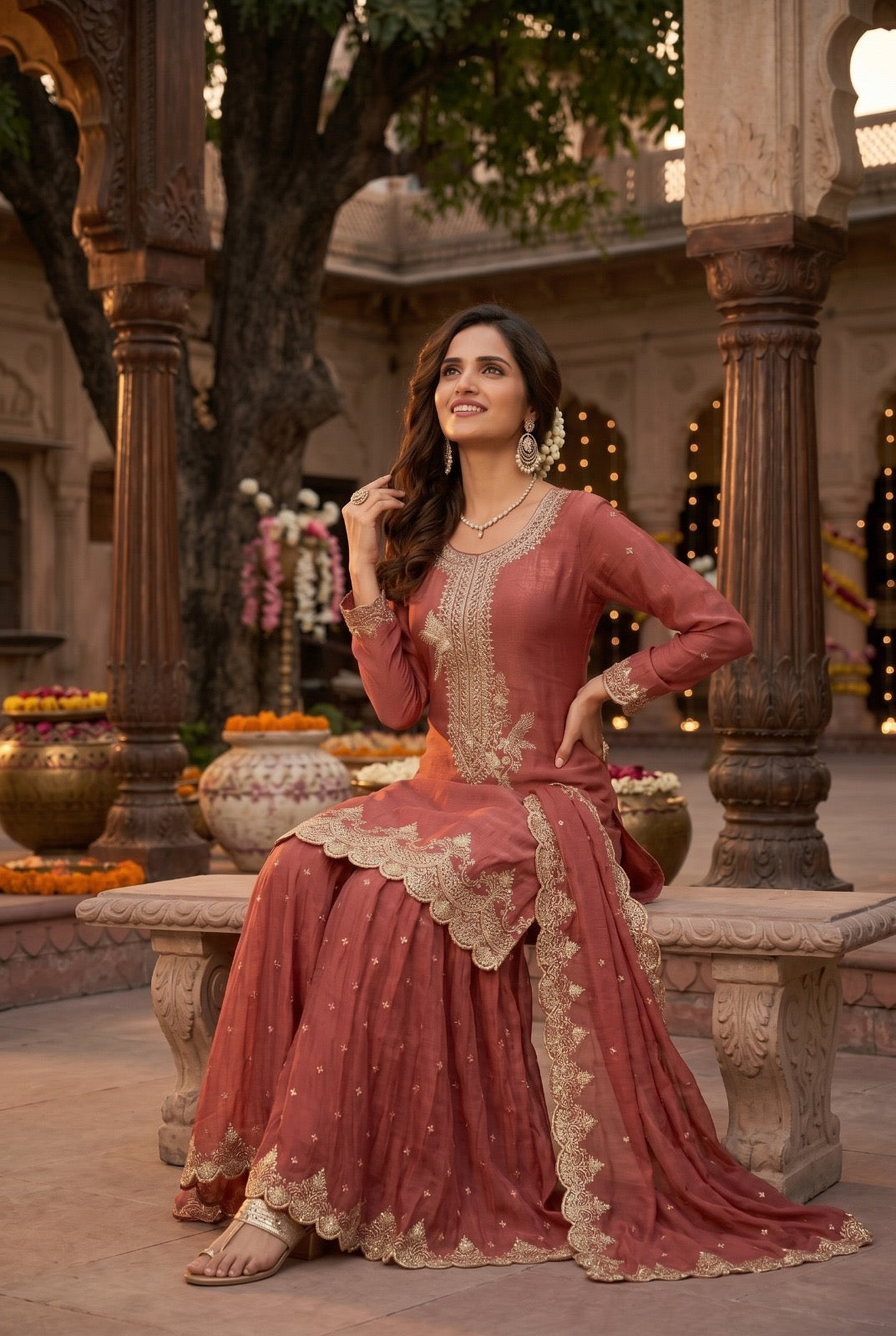 Festive Tora Silk Plazo Set with Embroidery work